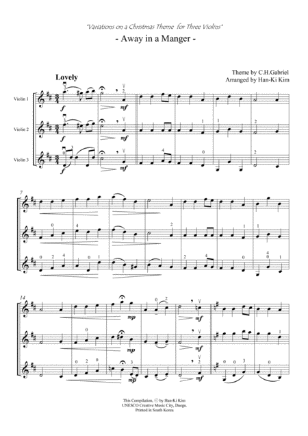 Away In A Manger For 3 Violins Sheet Music