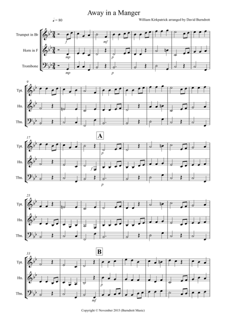 Free Sheet Music Away In A Manger For Brass Trio