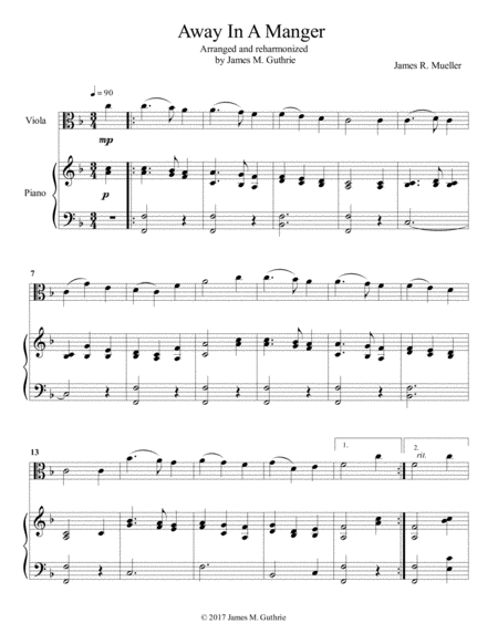 Free Sheet Music Away In A Manger For Viola Piano