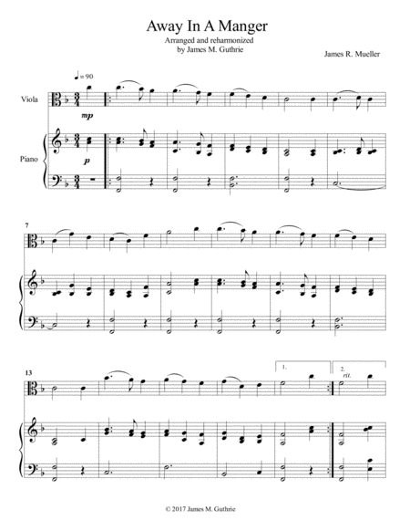 Away In A Manger For Viola Piano Sheet Music