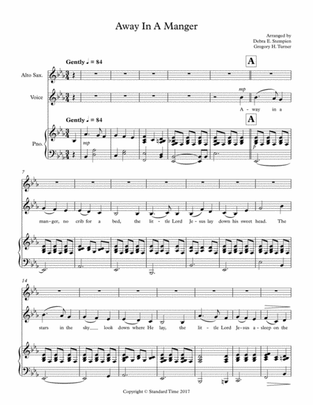 Away In A Manger For Voice Alto Sax Duet With Piano Accompaniment Sheet Music