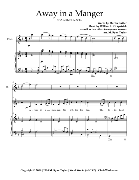 Free Sheet Music Away In A Manger Ssa Choir Piano And Flute