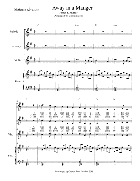 Away In A Manger Voice Duet Violin Piano Sheet Music