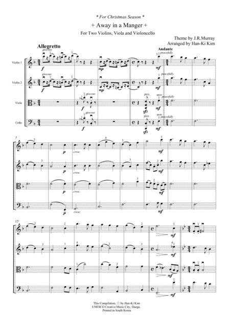 Free Sheet Music Away In A Mangers Quartet