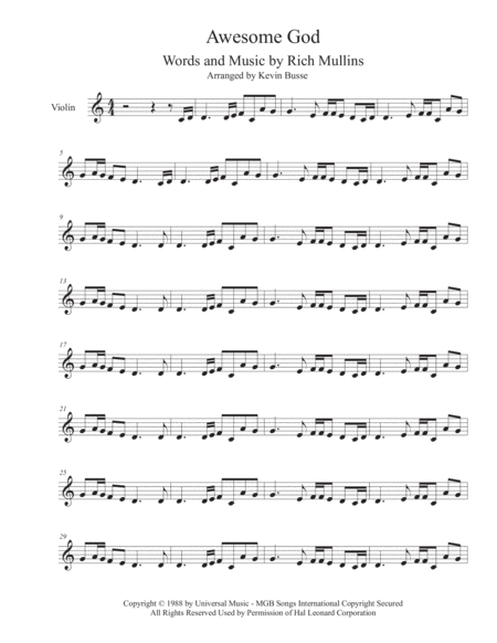 Free Sheet Music Awesome God Easy Key Of C Violin