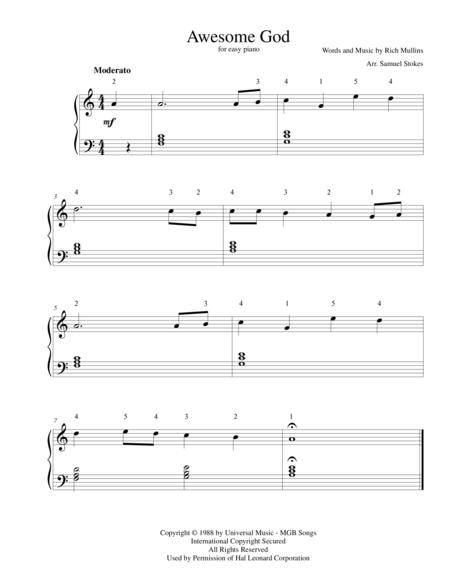 Awesome God For Easy Piano Sheet Music