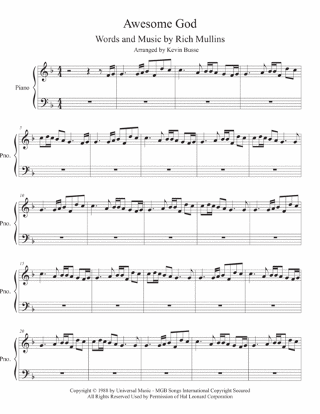 Awesome God Piano Sheet Music