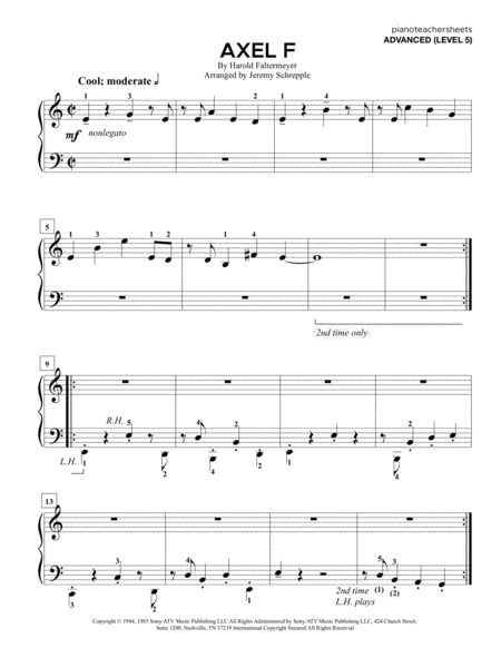 Free Sheet Music Axel F Advanced Level 5