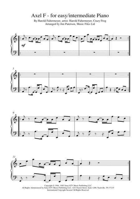 Axel F For Easy Piano Sheet Music