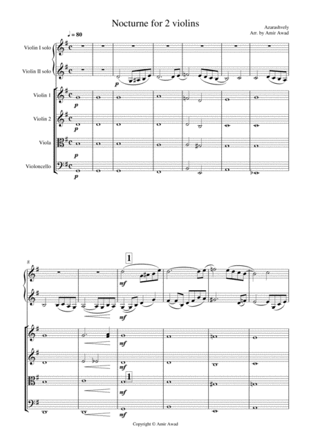 Free Sheet Music Azarashvili Nocturne For 2 Violin Duet With String Orchestra