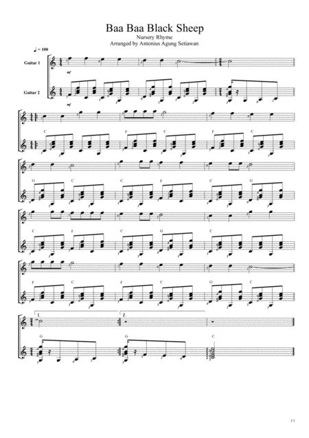 Free Sheet Music Baa Baa Black Sheep Duet Guitar Score