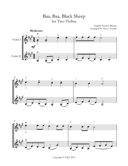 Free Sheet Music Baa Baa Black Sheep For Two Violins