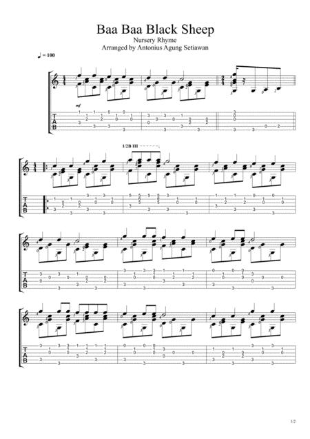 Baa Baa Black Sheep Solo Guitar Tablature Sheet Music