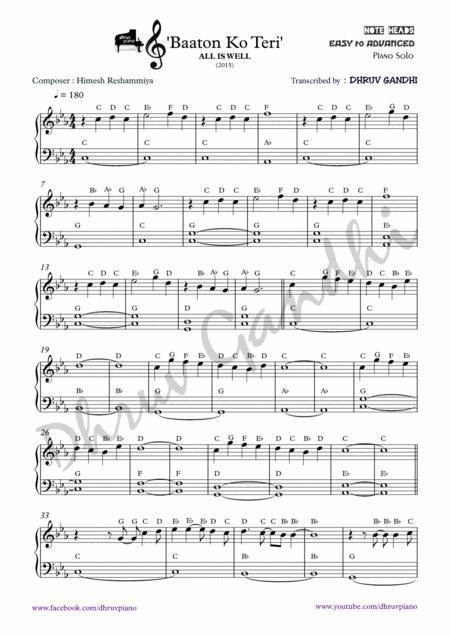 Free Sheet Music Baaton Ko Teri All Is Well Piano Arrangement Easy To Advanced