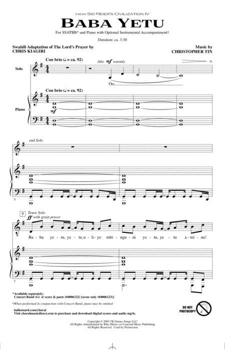 Baba Yetu From Civilization Iv Sheet Music