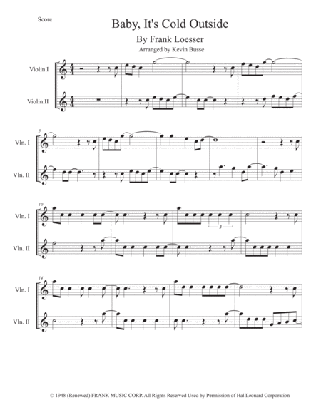 Free Sheet Music Baby Its Cold Outside Easy Key Of C Violin Duet