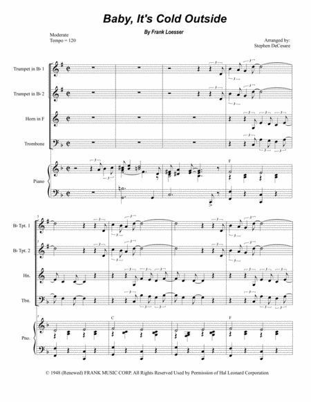 Baby Its Cold Outside For Brass Quartet Sheet Music