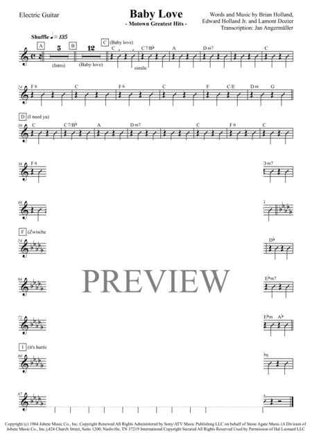 Baby Love E Guitar Transcription Of The Supremes Motown Recording Sheet Music