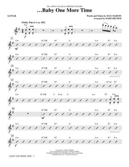 Baby One More Time Arr Mark Brymer Guitar Sheet Music