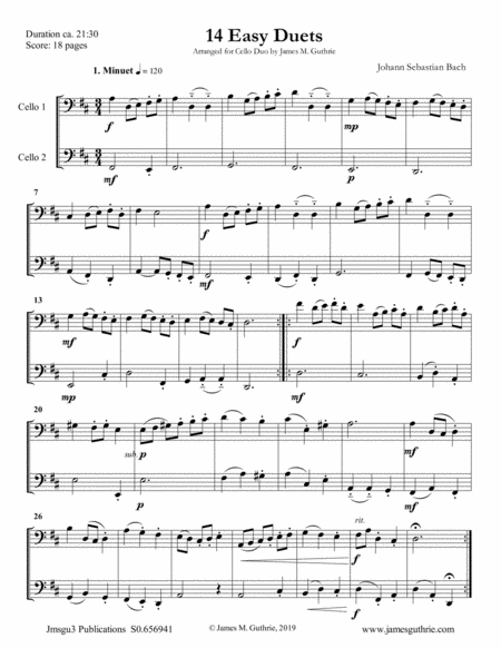 Bach 14 Easy Duets For Cello Duo Sheet Music