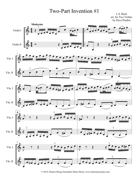 Bach 2 Part Invention 1 For Two Violins Sheet Music