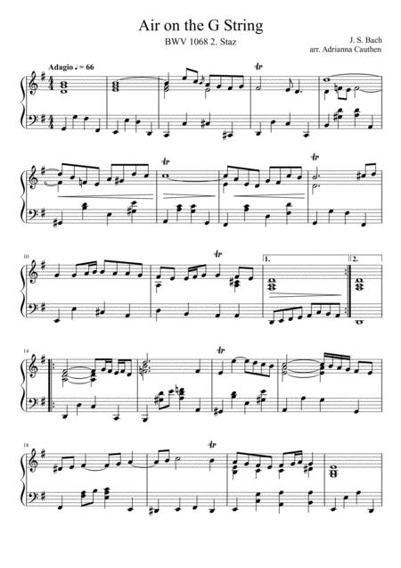 Bach Air On A G String Intermediate Advanced Arrangement Sheet Music