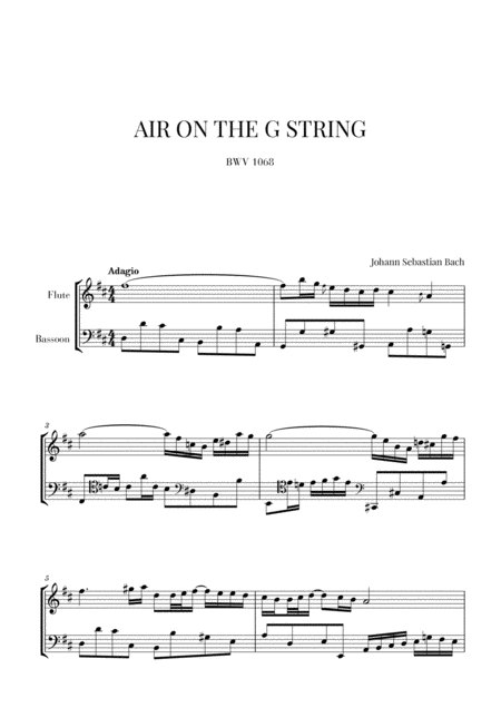 Free Sheet Music Bach Air On The G String For Flute And Bassoon