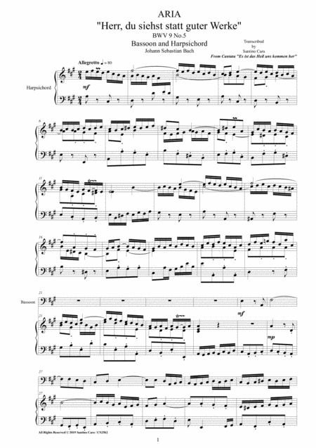 Free Sheet Music Bach Aria Herr Du Siehst Statt Guter Werke Bwv 9 No 5 For Bassoon And Harpsichord