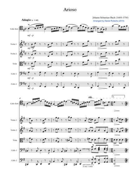 Free Sheet Music Bach Arioso Bwv 156 For Cello And Chamber Orchestra Score