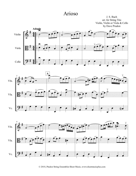 Bach Arioso For String Trio Sheet Music