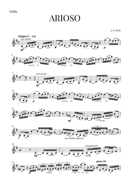 Bach Arioso Violin Part Sheet Music