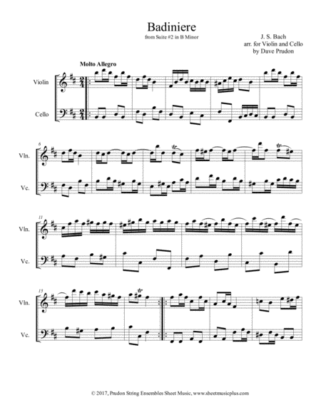 Free Sheet Music Bach Badiniere For Violin And Cello
