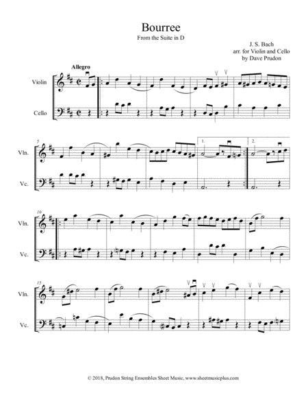 Bach Bourree For Violin And Cello Sheet Music