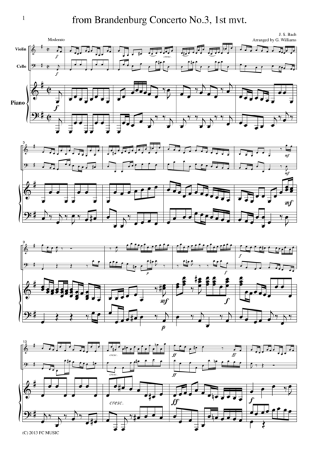 Bach Brandenburg Concerto No 3 1st Mvt Bwv1048 For Piano Trio Pb005 Sheet Music