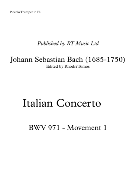 Bach Bwv971 Italian Concerto Movement 1 Trumpet Solo Parts Sheet Music