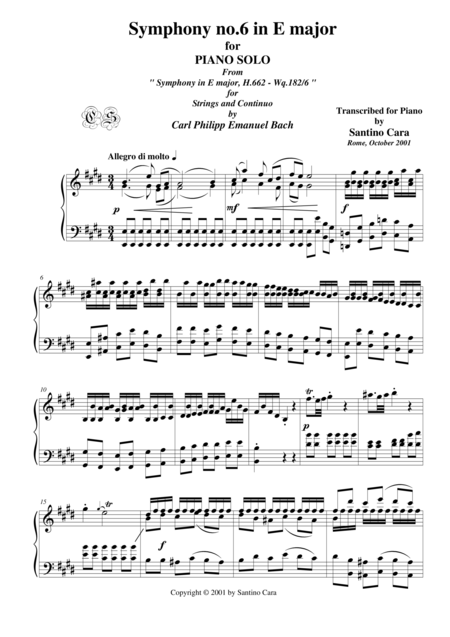 Bach C P E Symphony No 6 In E Major Piano Version Sheet Music