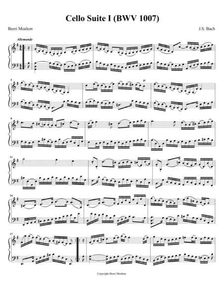 Free Sheet Music Bach Cello Suite In G Major Duet Arrangement