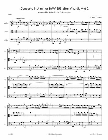 Free Sheet Music Bach Concerto In A Minor Bwv 593 After Vivaldi Mvt 2 Arr For String Trio