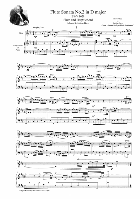 Free Sheet Music Bach Flute Sonata No 2 In D Major Bwv 1028 For Flute And Harpsichord Or Piano