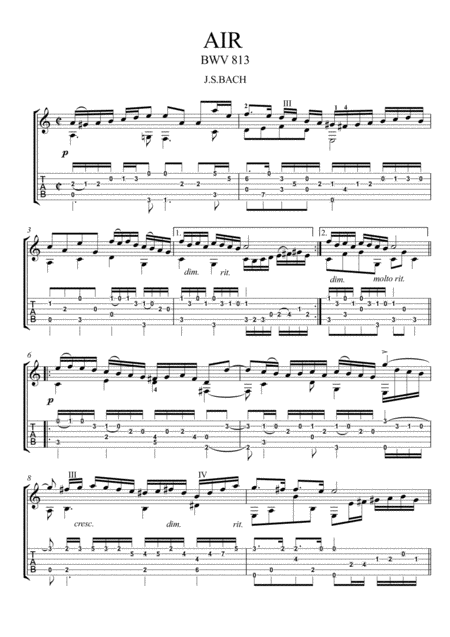 Bach For Guitar Air Bwv 813 Sheet Music