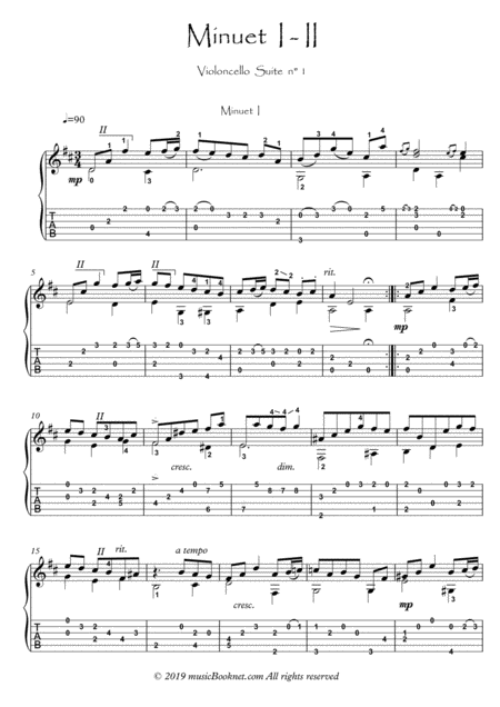Free Sheet Music Bach For Guitar Bwv 1007 Minuets