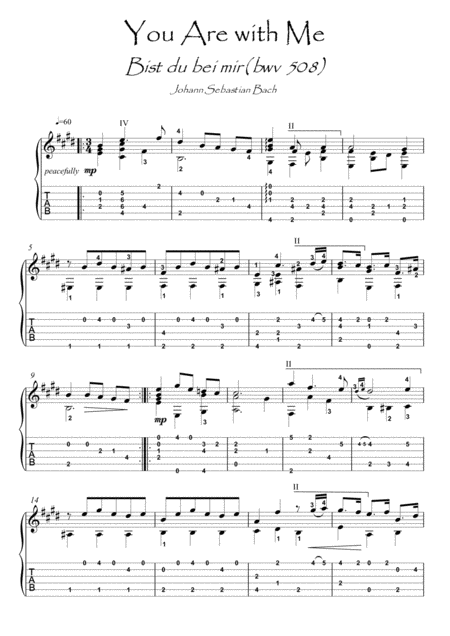 Bach For Guitar You Are With Me Bwv 508 Guitar Solo Sheet Music