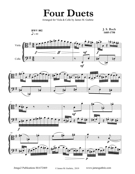 Bach Four Duets For Oboe D Amore Cello Sheet Music