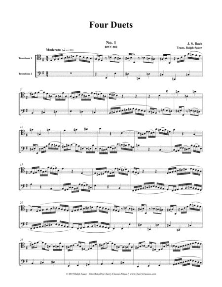 Free Sheet Music Bach Four Duets For Two Trombones Bwv 802 805