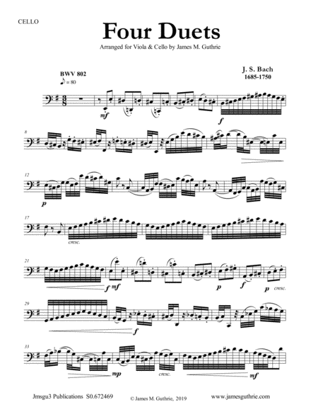 Bach Four Duets For Viola Cello Sheet Music