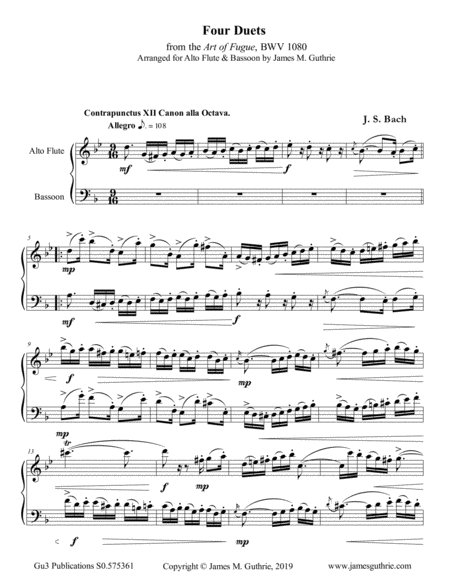 Free Sheet Music Bach Four Duets From The Art Of Fugue For Alto Flute Bassoon