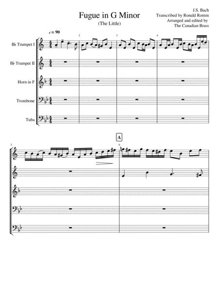 Free Sheet Music Bach Fugue In G Minor For Brass Quintet