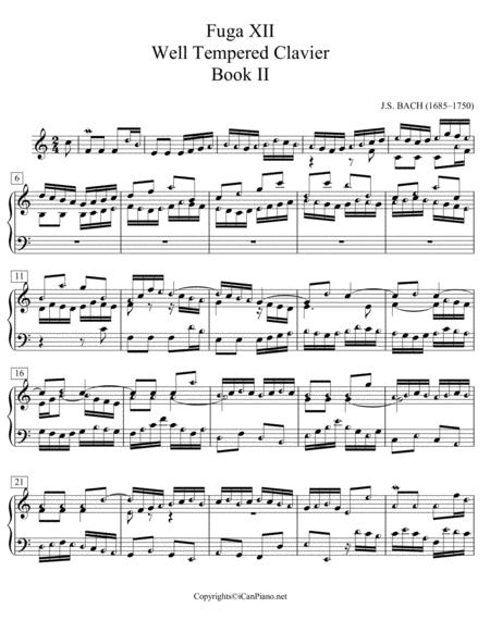 Bach Fugue No 12 Well Tempered Clavier Ii Bwv 881 Icanpiano Style Sheet Music