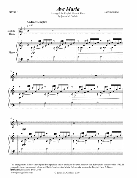 Bach Gounod Ave Maria For English Horn Piano Sheet Music