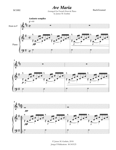 Bach Gounod Ave Maria For French Horn Piano Sheet Music